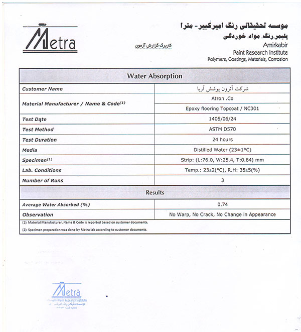 گزارش آزمون جذب آب